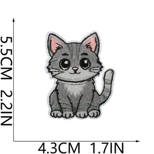 Süße graue Katze Stickerei Patch, Cartoon Tier Aufbügler Abzeichen für DIY Kleidung.