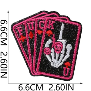 Punk skeleton hand poker cards embroidery iron-on patch DIY denim jacket jeans clothing badge