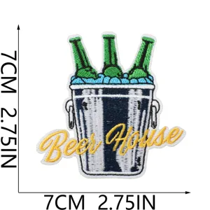 Summer beer ice bucket embroidered patch, cute decorative clothing badge, 7cm size app.