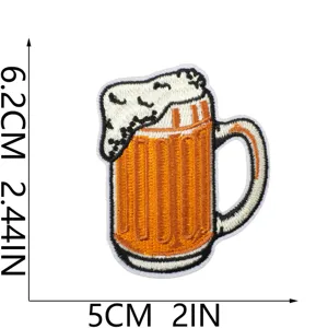Decorative beer mug embroidery patch with foam detail, clothing accessory, size 5x6.2cm.