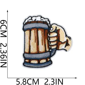 Summer beer embroidery patch beer glass iron-on badge DIY clothing sticker 6x5.8cm