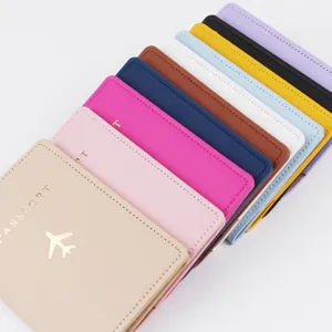 Colorful PU leather passport holder detail, minimalist travel wallet case, multiple color options.