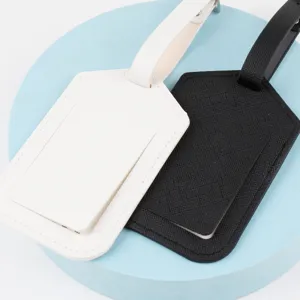 Saffiano leather luggage tag set passport holder black and white travel accessories detail