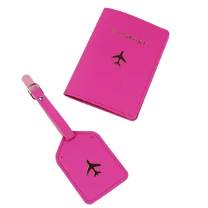 Pink passport holder and luggage tag set travel accessories gift for women men travel organizer