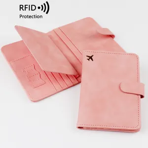 Pink RFID passport holder multifunctional travel wallet organizer card case with airplane.