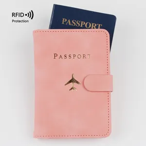 Pink PU leather RFID blocking travel passport holder and organizer wallet for documents