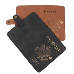 PU Leder Reisepass Hülle Etui mit Kartenfächern und Druckknopfverschluss, schwarz braun.