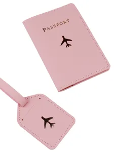 PU Leather Passport Holder Luggage Tag Set Airplane Pattern Travel Card Protector Cover Wallet For Women Men