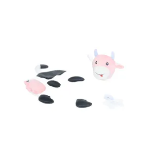 Baby plush cow security blanket with star teether toy for soothing infants and toddlers sleep.