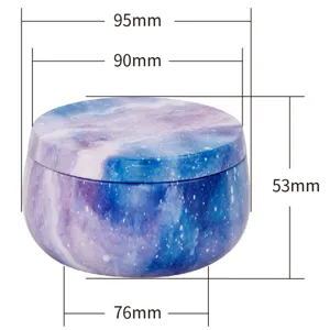 Metal tin jar detail dimension view, round storage container for candles, tea, and dry goods.