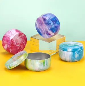 6oz Metal Tin Can Detail View for Candle Making, Tea, and Candy Storage with Colorful Design