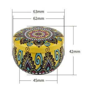 Detailed view of the colorful mandala tin can showcasing precise dimensions and detailed patterns.