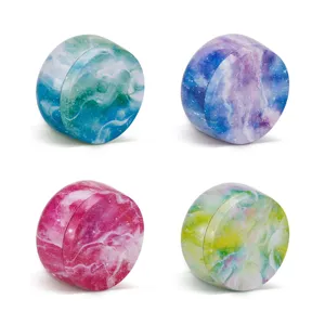 Set of 4 colorful galaxy watercolor round metal tin cans, ideal for tea, candy, or candles.