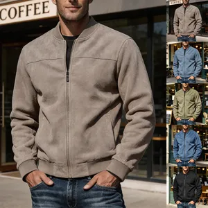 Heren suède bomberjack casual jas met volledige rits vintage stijl gedetailleerd.