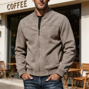 Heren suède bomberjack retro casual volledige rits jas stijlvolle bovenkleding detail