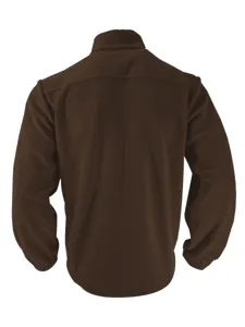 Herren braune Fleecejacke Detailansicht, kuscheliger Winter Outdoor Stehkragen Warmoberteil.