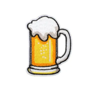 Beer embroidered patch for clothing, cute drink motif iron on badge for jackets and caps.