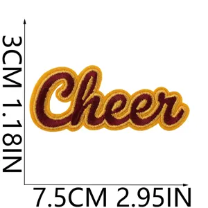 Detail view of the Cheer embroidered patch showing clear size and stitching details.