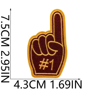 Embroidered number one foam finger patch iron-on applique badge for jeans backpack decor