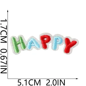 Colorful happy embroidered patch iron on DIY badge applique for clothing jacket backpack decor