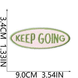 Patch brodé thermocollant ovale rose texte vert keep going DIY décoration vêtement réparation