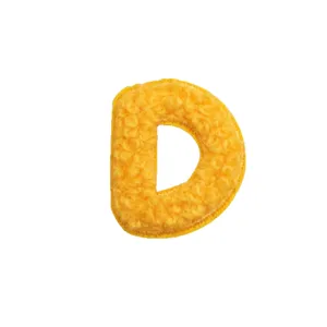 Chenille Buchstabe D Stickerei Aufnäher Gelb Frottee Bügelbild für Kleidung Tasche