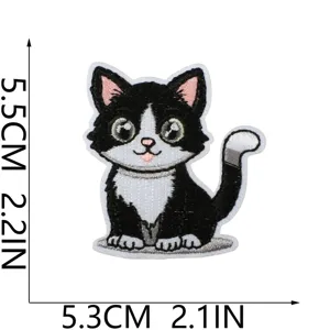 Süßer schwarz-weißer Katze bestickter Aufnäher zum Aufbügeln DIY Kleidung Deko Applikation