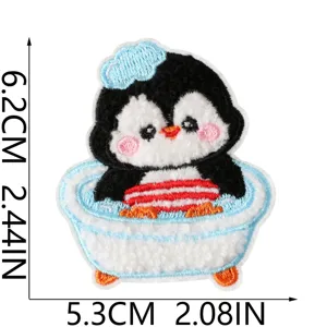 Cute penguin bath embroidery patch for clothing repair decorative diy accessory