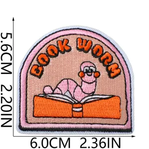 Cute book worm embroidered patch iron on apparel clothing repair decorative badge appliqué