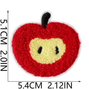 Cute red apple embroidered patch, soft plush DIY clothing accessory with clear size 5.1cm