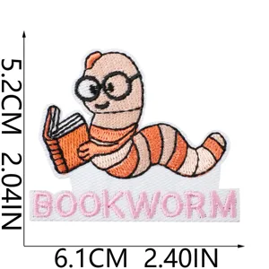 Cute bookworm embroidered iron-on patch DIY clothing repair accessory decorative badge appliques