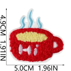 Cute red coffee cup embroidered cloth patch for jacket jeans luggage decorative badge