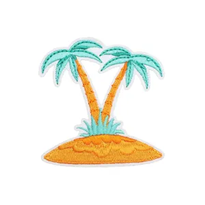 Tropical palm tree embroidered patch for summer beach clothing decoration and DIY repair.