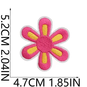 Rosa gelbe Blumen Stickerei Aufnäher zum Aufbügeln Kleidung Dekoration Abzeichen 5.2cm
