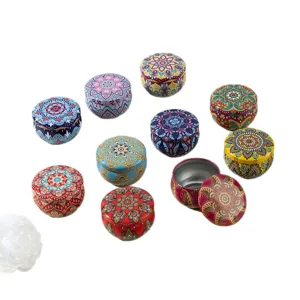 Set di barattoli in latta da 2.2oz con motivi mandala colorati per candele e caramelle.