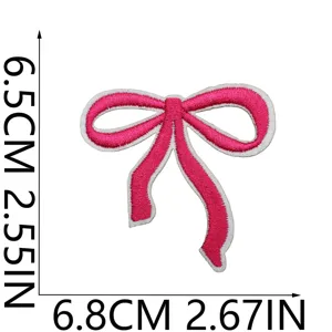Toppa ricamata con fiocco rosa, applicazione in tessuto per vestiti e borse fai da te.