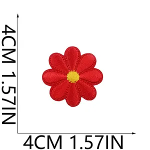 Toppa in tessuto ricamato con fiore rosso, simpatica margherita distintivo, applicazione.