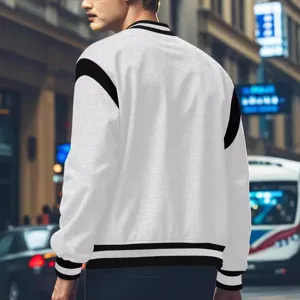 Men winter fleece varsity jacket, casual colorblock bomber coat with snap buttons.