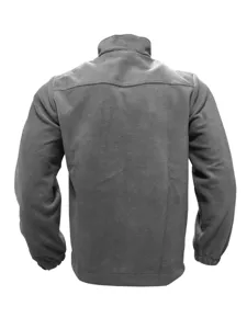 Rückansicht der grauen Herren Fleecejacke, Stehkragen, warme Winter Outwear Details.