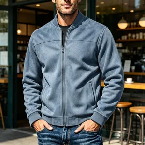 Heren retro suèdelook bomberjack casual jas met ritssluiting gedetailleerd overzicht.