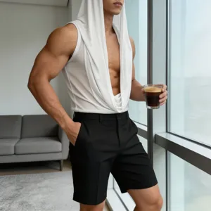 Top Senza Maniche Uomo Trasparente Rete Collo V Profondo Dettaglio Di Moda Elegante