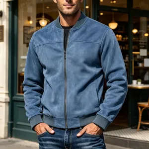 Heren retro suèdine bomberjack, casual jas met ritssluiting voor dagelijkse streetwear.