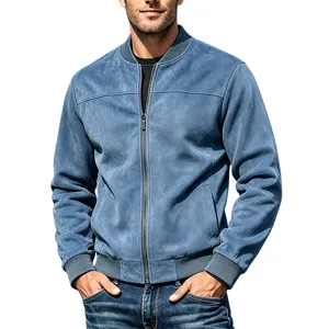 Heren vintage suède bomberjack met ritssluiting casual jas gedetailleerd overzicht.