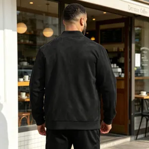 Heren zwart suède bomberjack vintage casual jas met ritssluiting streetwear mode