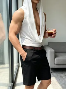 Canotta Uomo Trasparente Scollo a V Profondo Cappuccio Clubwear Top Senza Maniche