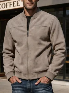 Heren Vintage Suède Bomberjas Standaagse Kraag Volledige Rits Casual Bovenkleding Lente