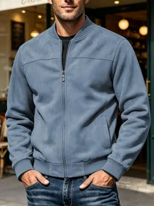 Heren blauwe suède bomberjack vintage rits casual jas stijlvolle comfortabele bovenkleding