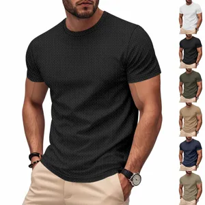 Herren texturiertes Kurzarm T-Shirt lässiger Rundhalsausschnitt Sommeroberteil mit Farben