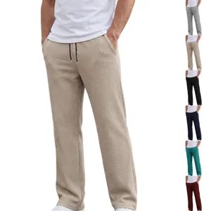 Pantaloni casual da uomo in maglia waffle con coulisse, vestibilità dritta e slim.