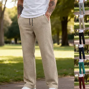 Pantaloni Casual Da Uomo In Maglia A Waffle Tinta Unita Con Coulisse E Taglio Dritto